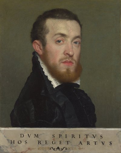 Borstportret van een Jonge Man met een Inscriptie door Giovanni Battista Moroni